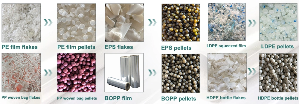 Plastic PE/PP/HDPE/LDPE/LLDPE/BOPP/PS/ABS/Pet/PVC/EPS/EPE/EPP/PC/Film/Bottle/Net/Non Woven/Bag/Fiber/Granulator/Recycling/Machine/Pelletizing Line